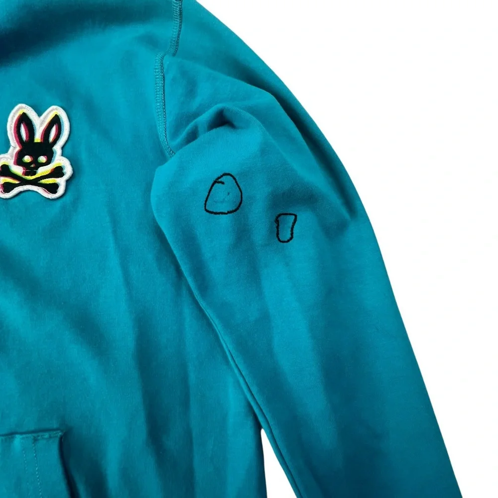 Psycho Bunny Big Kid Logo Patch Zip-Up Hoodie Unisex Boys Girls Youth L 14/16